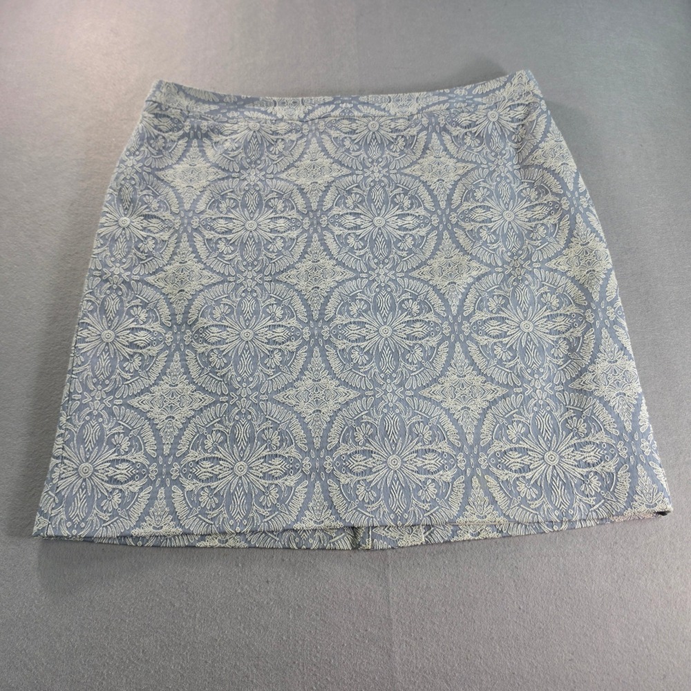Halogen Blue White Medallion Jacquard Mini Skirt Womens 16 A-Line Embroidered